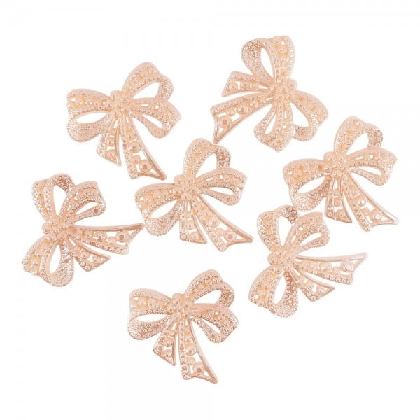 Perlmutt-Schmucksteine, Schleife, 4,5cm x 4,5cm, apricot, 7 Stück