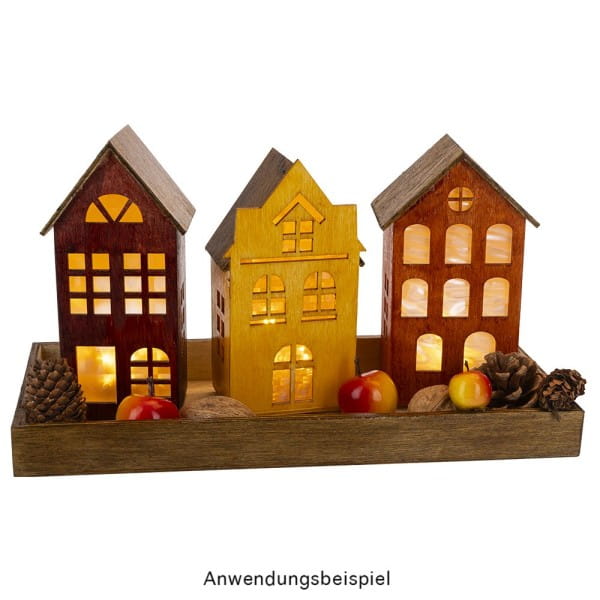 Häuser aus Holz, Sortierung 3, 4 verschiedene Größen und Designs, mit Öffnung, 4 Stück