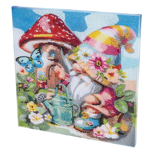 Diamond-Painting-Bild auf Keilrahmen, Wichtel mit Pilzhaus, 30cm x 30cm, inkl. Werkzeug