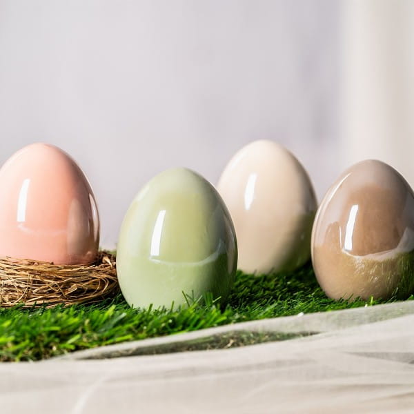 Deko-Eier, Perlmutt, 8cm hoch, Ø 6cm, creme, taupe, mint, rosé, 4 Stück | Deko-Figuren | Basteln Ostern | Bastelbedarf für Anlässe