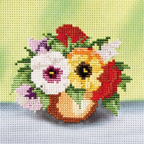Stickbild-Set, malerischer Hintergrund,  14,5x14,5cm, Blumen