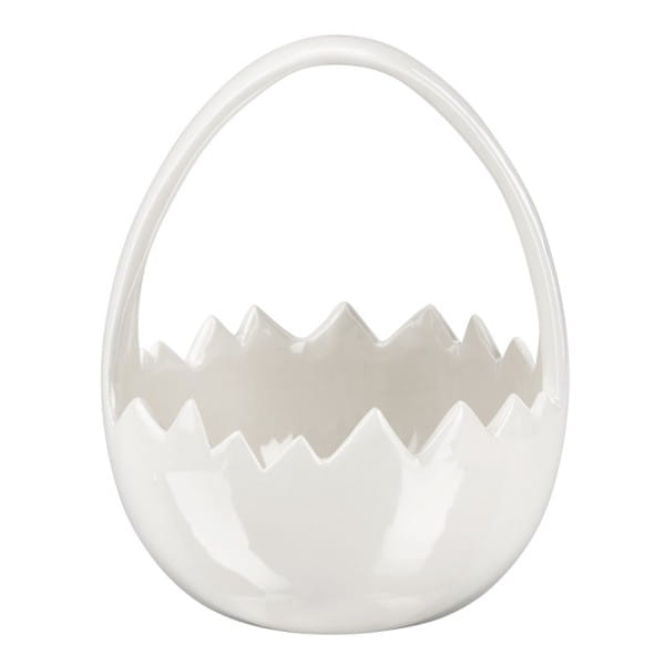Körbchen in Eierschalenform, 15,2cm hoch, 12,1cm breit, 11,5cm tief, weiß glänzend | Oster-Accessoires | Basteln Ostern | Bastelbedarf für Anlässe