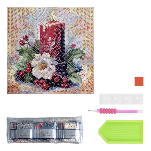 Diamond-Painting-Aufleger, Kerze mit Christrose, 20cm x 20cm, 370g/m², inkl. Zubehör