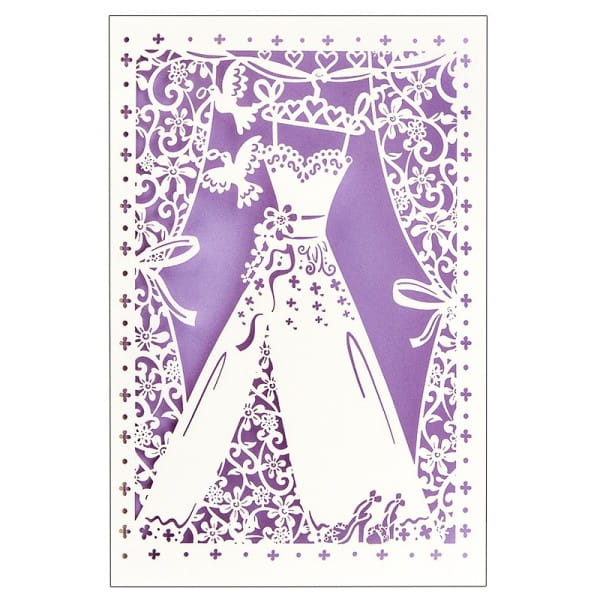 Laser-Grußkarte "Hochzeit 4", 12cm x 18cm, mit Umschlag & fliederfarbenem Einleger