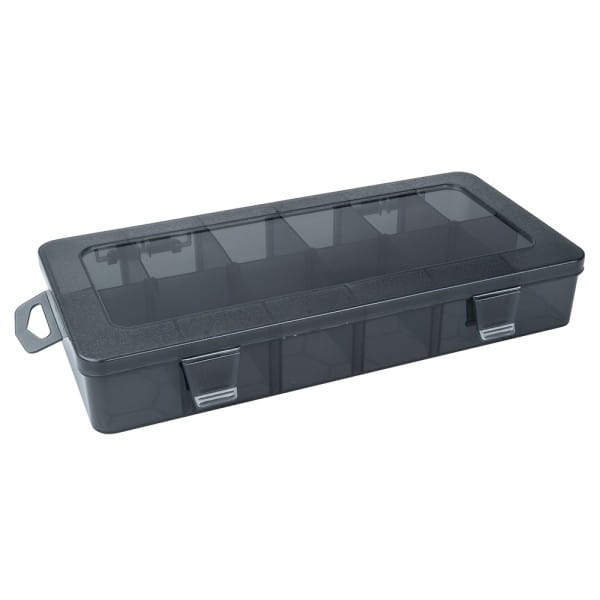 Sortierbox mit 12 Fächern, 26cm x 13,5cm x 4,3cm, 12 Fächer à 5,7cm x 4cm, schwarz transluzent | Sonstige | Geschenktaschen & Boxen | Deko- & Geschenkartikel