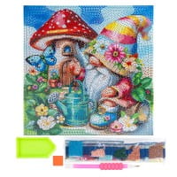 Diamond-Painting-Bild auf Keilrahmen, Wichtel mit Pilzhaus, 30cm x 30cm, inkl. Werkzeug