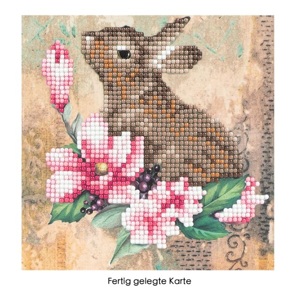 Diamond-Painting-Grußkarte, Hase & Blumen 1, 16cm x 16cm, inkl. Zubehör