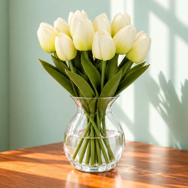 Deko-Blumen, Tulpen, 33cm lang, cremeweiß, realistische Optik, 10 Stück