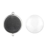 Schmuckanhänger & Cabochons, rund, mit 2 Ösen, Ø27mm, mit passendem Cabochons, Ø25mm, klar, 5 Stück