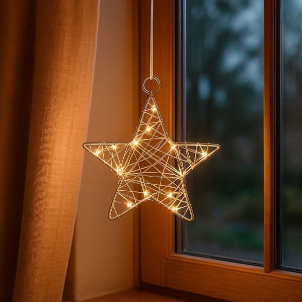 LED-Drahtstern, Ø12cm, 15 LED-Lichter in Warmweiß, inkl. Timer-Funktion