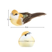 Deko-Federvögel, Sortierung 1, 3,3cm x 8cm x 3,2cm, je 2x gelb, rosa, dunkelgrün, 6 Stück