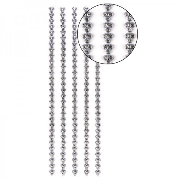 Premium-Schmuck-Bordüren "Strass-Trio", selbstklebend, 29cm, mit Glas-Kristallen, blaugrau