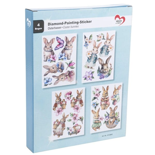 Diamond-Painting-Sticker, Osterhasen, DIN A4, 4 Bogen