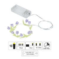LED-Drahtlichterkette Blümchen, 10 LEDs in Warmweiß, 0,75m lang, Timer