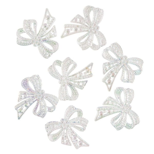 Kristallkunst-Schmucksteine, Schleife, 4,5cm x 4,5cm, transparent, irisierend, weiß, 7 Stück