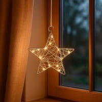 LED-Drahtstern, Ø12cm, 15 LED-Lichter in Warmweiß, inkl. Timer-Funktion