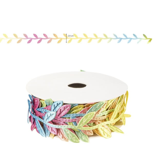 Stoffband Blätter, 2,5cm breit, 5m lang, mit Farbverlauf