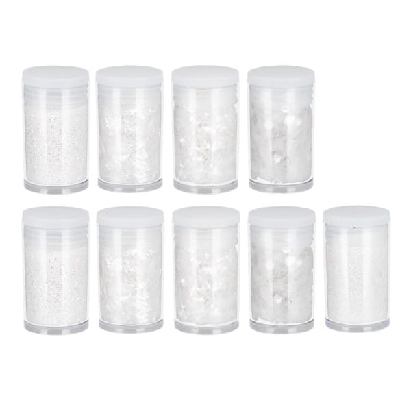 Deko-Glitzer Vielfalt, 9 Dosen mit je 2g, 5 Variationen, weiß