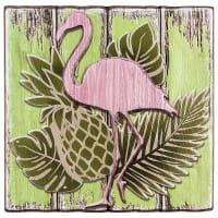 Relief-Sticker in Holz-Optik, Flamingo auf Holzpaneelen, 18 cm x 17,5 cm