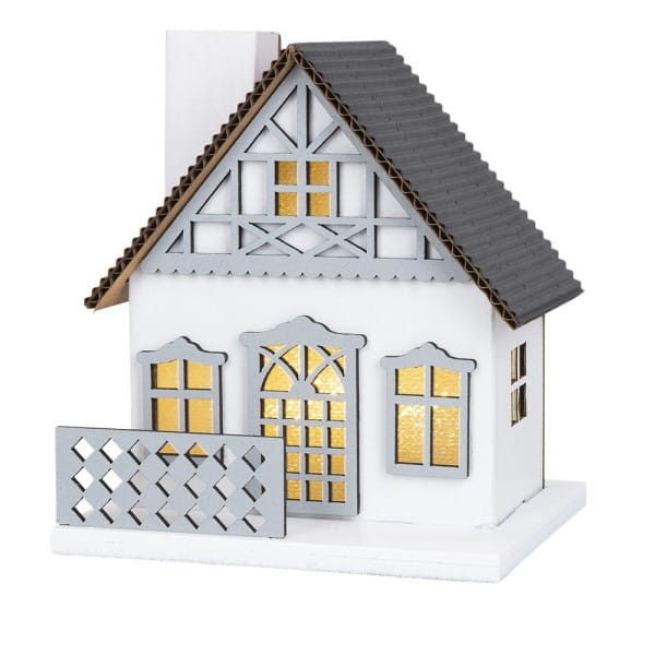 LED-Haus, graues Dach, mit Lichteffekt-Folie, 9,5cm x 8,2cm x 11cm