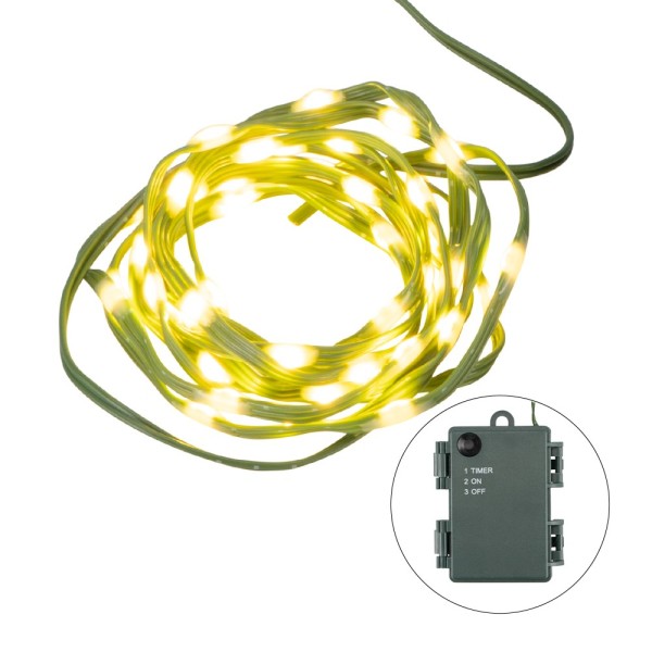 LED-Micro-Lichterkette, warmweiß, inkl. Timer, grünes Soft-Kabel, 50er