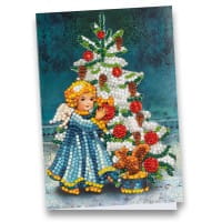 Diamond-Painting-Grußkarte, Engel mit Weihnachtsbaum, 11,5cm x 16,5cm, inkl. Zubehör