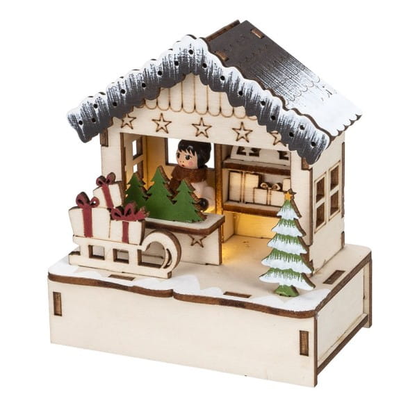 LED-Haus, Weihnachtsmarktszene 7, 9,5cm x 6cm x 10,7cm, warmweiß mit Timer | Leucht-Deko | LED & Leucht-Deko | Deko- & Geschenkartikel