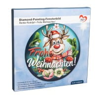 Diamond-Painting-Fensterbild, Rentier Rudolph - Frohe Weihnachten!, Ø18,3cm, inkl. Zubehör