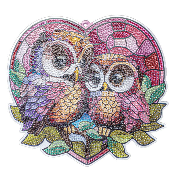 Diamond-Painting-Fensterbild, Glaskunst-Optik, Eulen, 18,2cm x 19,7cm