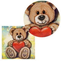 Diamond-Painting-Grußkarte, Teddybär mit Herz, 16cm x 16cm, inkl. Zubehör