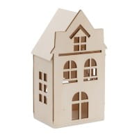 Häuser aus Holz, Sortierung 2, 4 Größen und Designs, mit Öffnung, 4 Stück