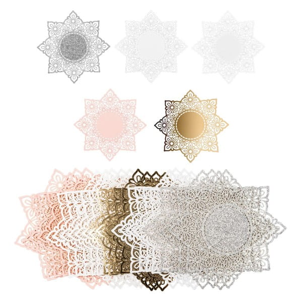 Laser-Kartenaufleger, Zierdeckchen, Ornament 3, Ø 14cm, 220 g/m², 5 Farben, 20 Stück