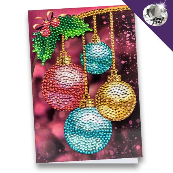 Diamond-Painting-Grußkarte, Strass, Weihnachtskugeln, 11,5cm x 16,5cm, inkl. Zubehör