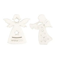 Engel aus Holz, weiß, 2 Designs, 5,5cm x 6,1cm x 0,3cm & 5cm x 6,5cm x 0,3cm, 24 Stück
