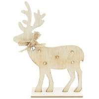 LED-Rentier, Holz, Rentier: 23cm x 17cm x 0,5cm, mit Fuß, 5 LEDs, warmweiß
