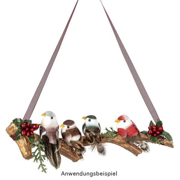 Deko-Federvögel, Sortierung 4, 2,2cm x 5cm x 2,5cm, 5 Farben, 10 Stück