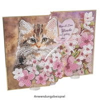 Diamond-Painting-Faltkarte zum Aufstellen, Katze mit Blumen 2, 370g/m², inkl. Umschlag & Werkzeug