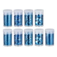 Deko-Glitzer Vielfalt, 9 Dosen mit je 2g, 5 Variationen, blau