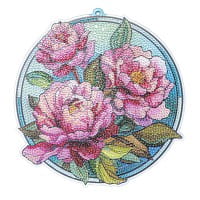Diamond-Painting-Fensterbild, Glaskunst-Optik, Pfingstrosen, 19,8cm x 19,1cm