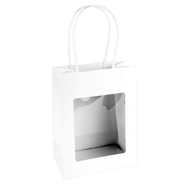 Geschenktaschen mit Folien-Sichtfenster & Henkel, 7,5cm x 12,5cm, 16,5cm, weiß, schwarz, 6 Stück