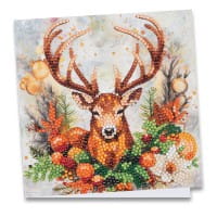 Diamond-Painting-Grußkarte, Hirsch mit winterlicher Deko, 16cm x 16cm, inkl. Zubehör