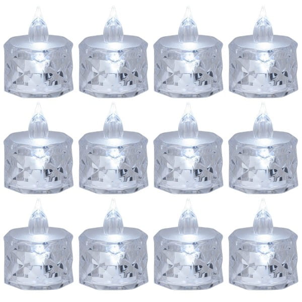 LED-Teelichter, Ø4cm, 5cm hoch, facettiert, kaltweiß, 12 Stück