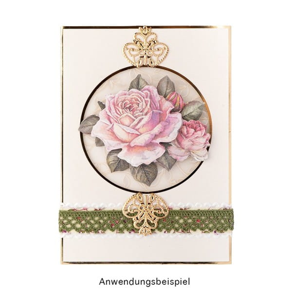 3-D Motive, Vintage-Rosen, mit Perlmutt-Leinenstruktur, 7-10,5cm, 10 Motive