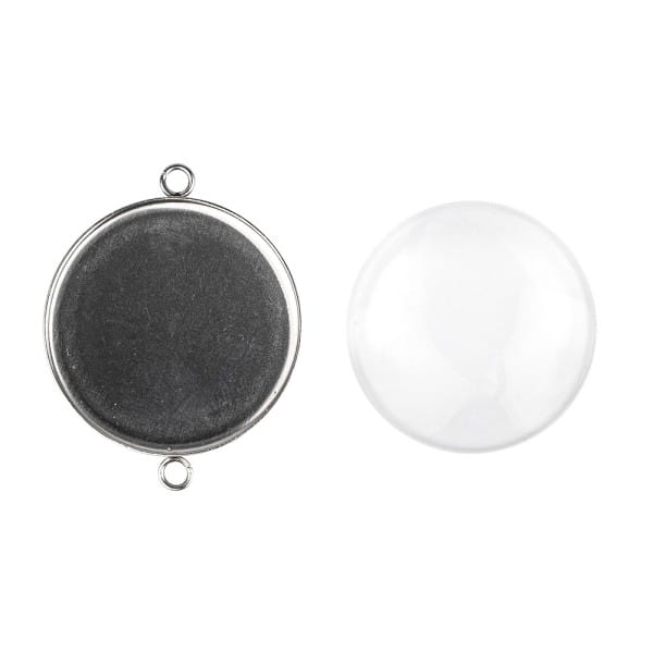 Schmuckanhänger & Cabochons, rund, mit 2 Ösen, Ø27mm, mit passendem Cabochons, Ø25mm, klar, 5 Stück