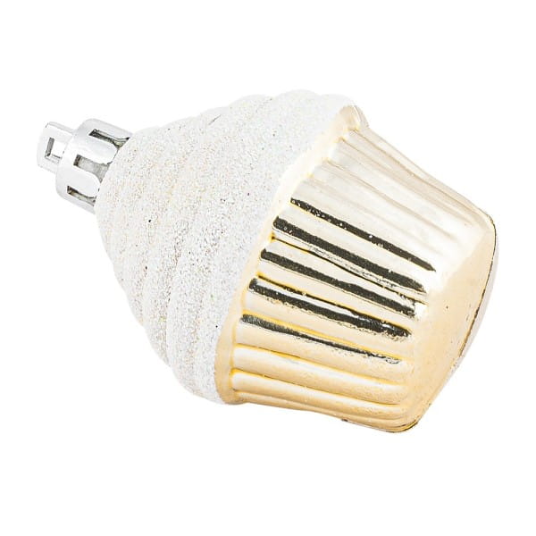 Baumschmuck, Cupcakes, Ø 4cm, 5,6cm hoch, glänzend hellgold, weißer Glitzer, 6 Stück