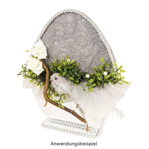 Plüsch-Federvögel, 15cm x 3,5cm x 3,5cm, grau mit silbernen Highlights, mit Clip, 3 Stück