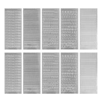 Sticker, Buchstaben und Zahlen, Perlmutt- und Spiegelfolie, versch. Designs, silber, 10 Bogen