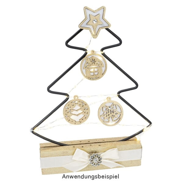 Streu-Deko, Holz, Baumschmuck, 8 Designs, 7x 7 Stück, 1x 14 Stück 1,6mm stark, natur, 63 Teile