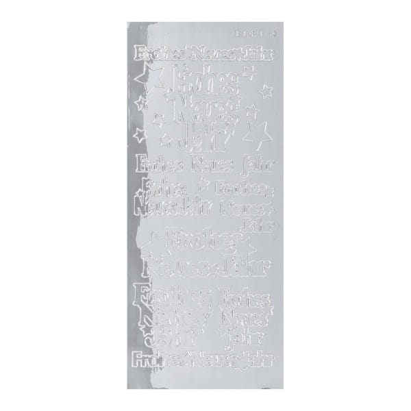 Sticker Frohes Neues Jahr, Spiegelfolie, silber