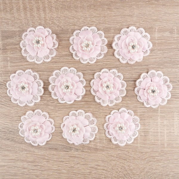 Spitzen-Blüten, mit Perlen, Ø 5cm, rosa, 10 Stück